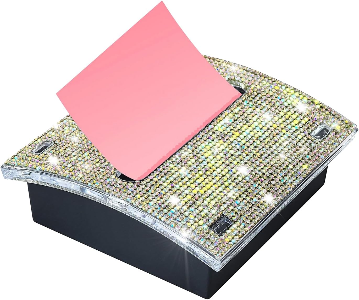 Rhinestone Self Sticky Note Holder Post it Note Dispenser Pop-Up Sticky Notes Dispenser 3 x 3 inch Post it Dispenser for Office Desk Accessories(Gold)