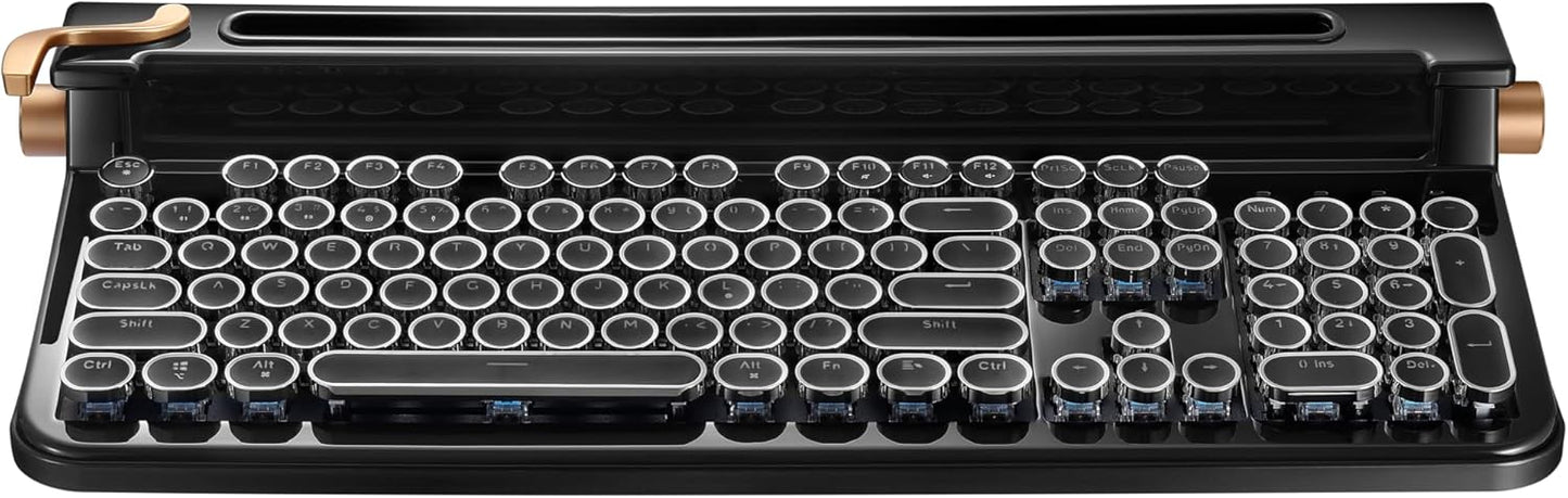 FINEDAY Keyboard 2.0 Plus, 2.4G Wireless & Bluetooth, 104 Keys, Blue Switch, 5000mAh, Retro Mechanical Keyboard for PC/Mac/Phone (English Keycaps)