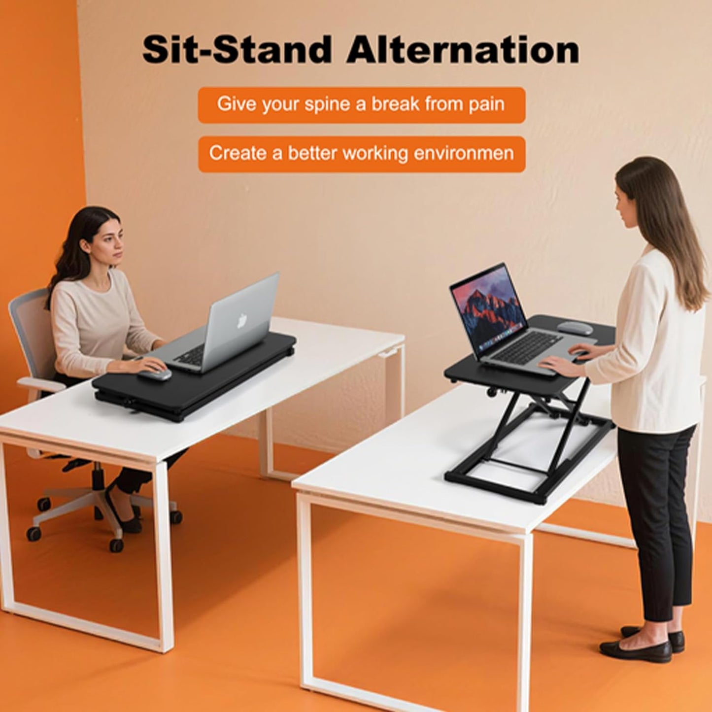 Standing Desk Converter Height Adjustable, Stand up Desk Riser, Easy Lift Height Converter Computer Workstations Home Office Study Room Portable Small Table Black Size 23.6 Inch C