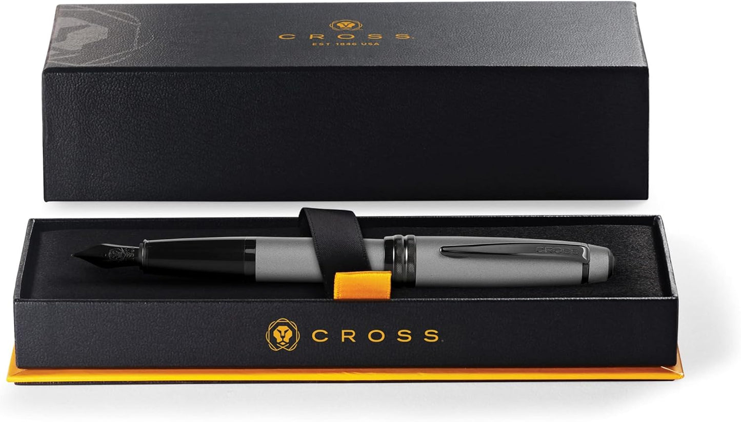 Cross Bailey Refillable Fountain Presented in a Premium Gift Box - Medium Point, Black Ink, Matte Gray