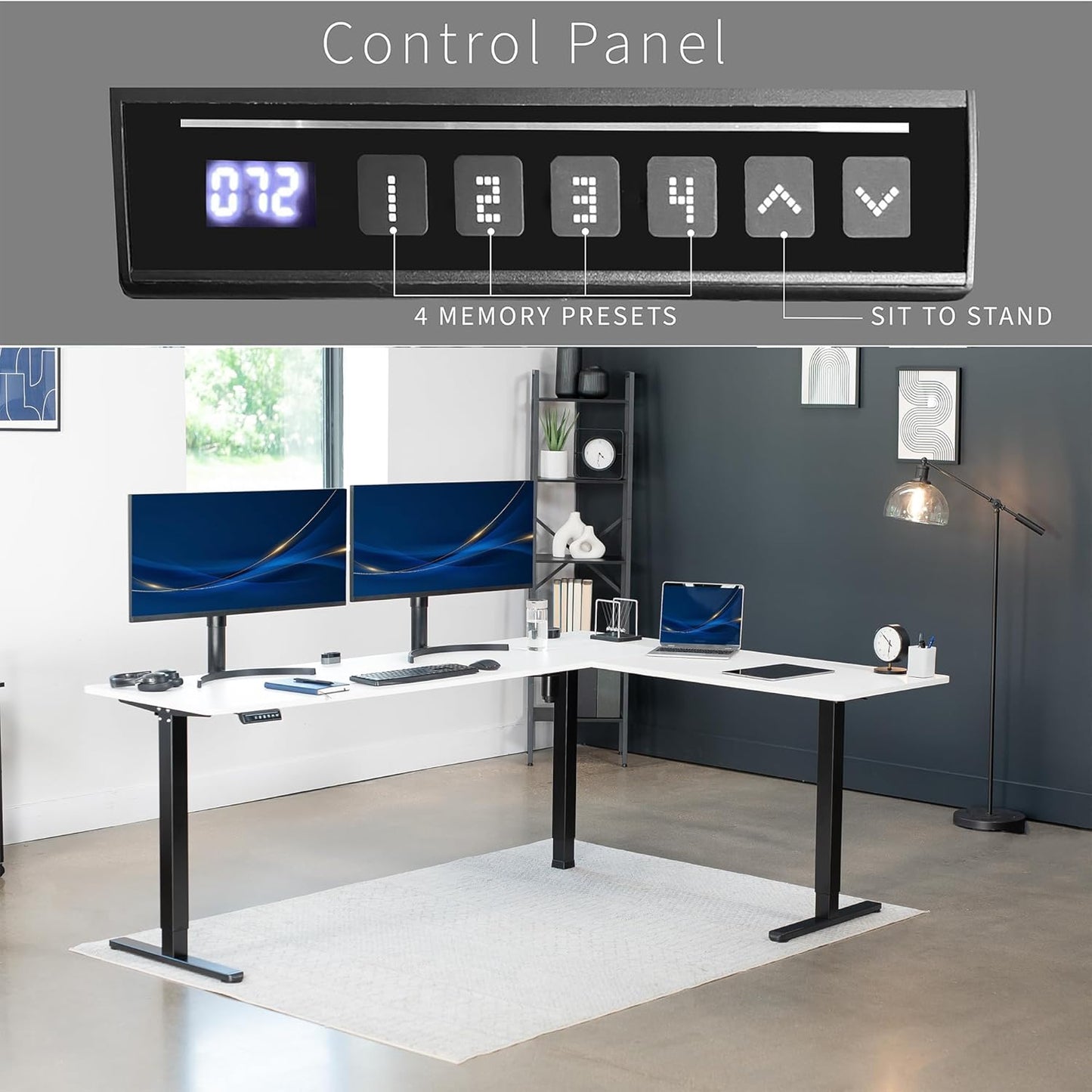 VIVO Electric Corner L-Shaped 84 x 63 in Standing Desk, Memory Height Adjustment, White Top Black Frame, DESK-E3CTBW-84