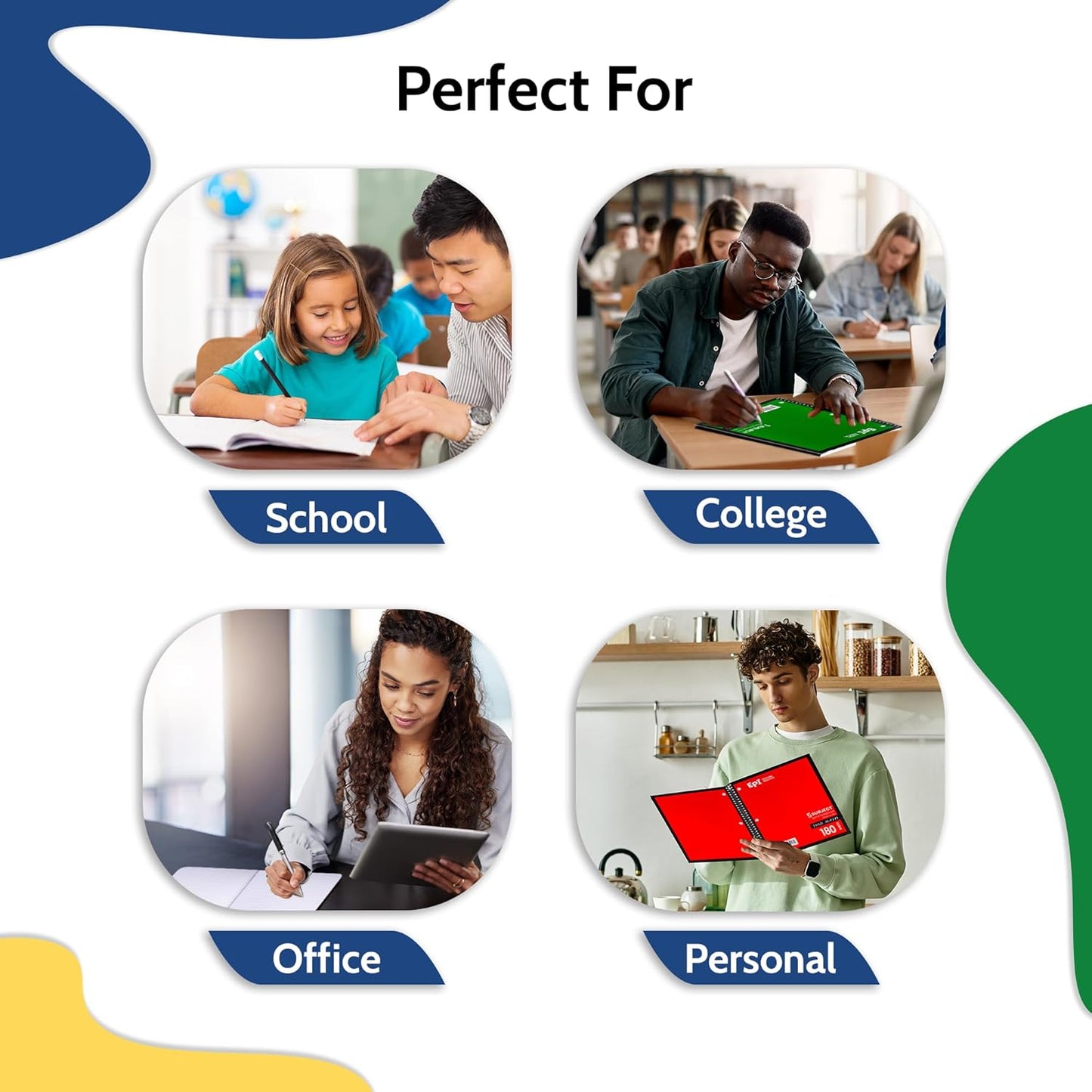 EPI Spiral Notebook | 5 Subject - Wide Ruled - 180 Sheets, Durable Spiral Binding | 10.5 x 8 in | Classroom Supplies | School, Office, Note Taking, Journaling - 12 Pack