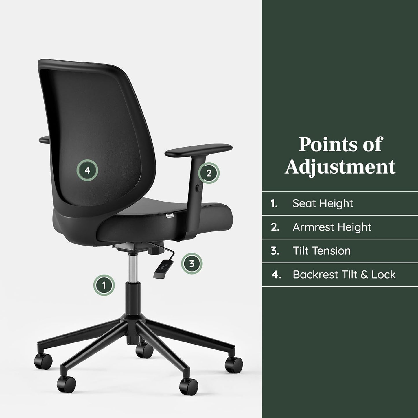 Branch Daily Chair - Vegan Leather Office Chair with Swivel, Lumbar Rest, and Adjustable Armrests - Comfortable Seating for Improved Posture and Productivity - Black