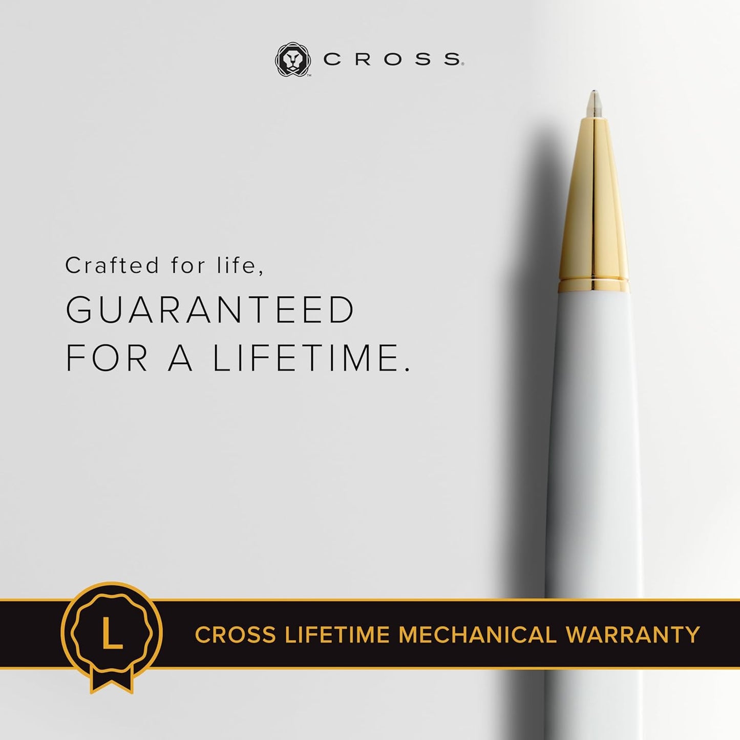 Cross Bailey Light Refillable Ballpoint Pen Presented in a Everyday Gift Box - Medium Point, Black Ink, Polished White