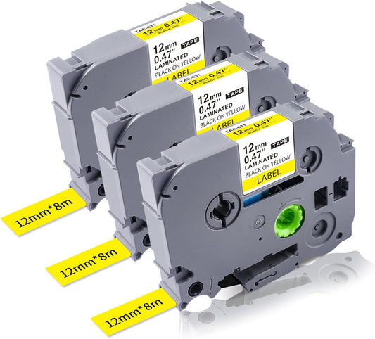 3P Ptouch TZe Yellow Tape 12mm Replacement for Brother Label Tape Yellow TZe-631 12mm 0.47" Laminated,Compatible with Brother Ptouch Label Maker PT-D210 PT-H100 PT-D600 PTD400