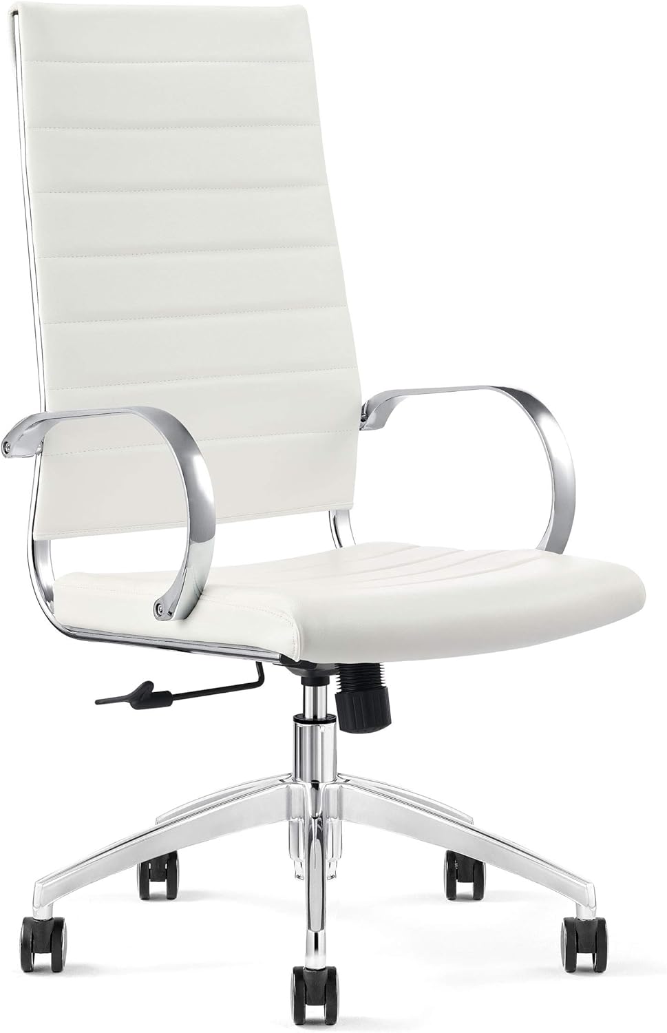 Ribbed High Back Conference Room Chairs - Lumbar Support, Modern Style Executive Home Office Chair - 360 Swivel Rolling Wheels - Aluminum Chrome Frame & Base- White Office Chair (Pack of 1)