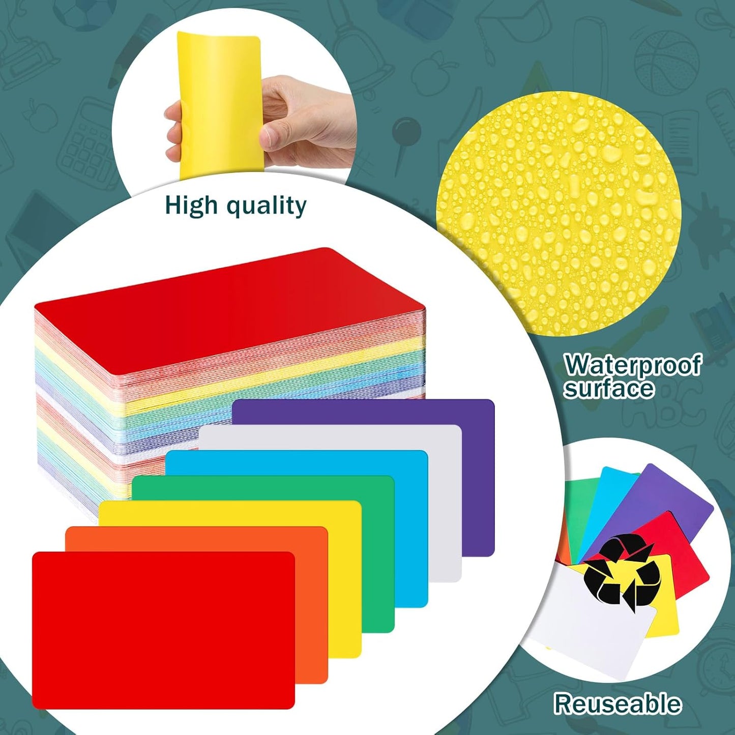 Harloon 100 Pcs Dry Erase Index Cards 3 x 5 Inch Laminated Reusable Dry Erase Note Cards Sheets for Office to Do List(Colorful)