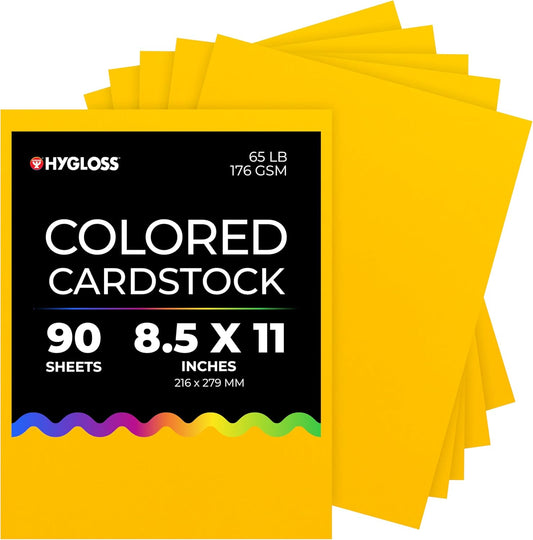 Hygloss Yellow Bright Colored Cardstock - 8.5x11-Inch, 90 Sheets, 65 lb/ 176 gsm, Fade-Resistant, Acid-Free Color Card Stock Paper