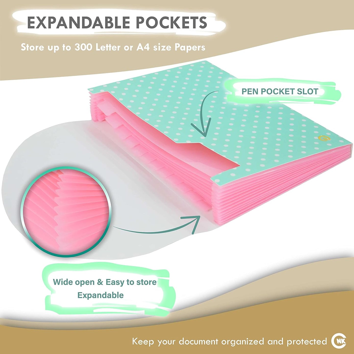 CNK File Folder Organizer with 13 Pocket Accordion Binder Expanding Folders for Document Receipt Paper Document Pocket Accordian Expandable Holder Files School Office Labels Letter Filing