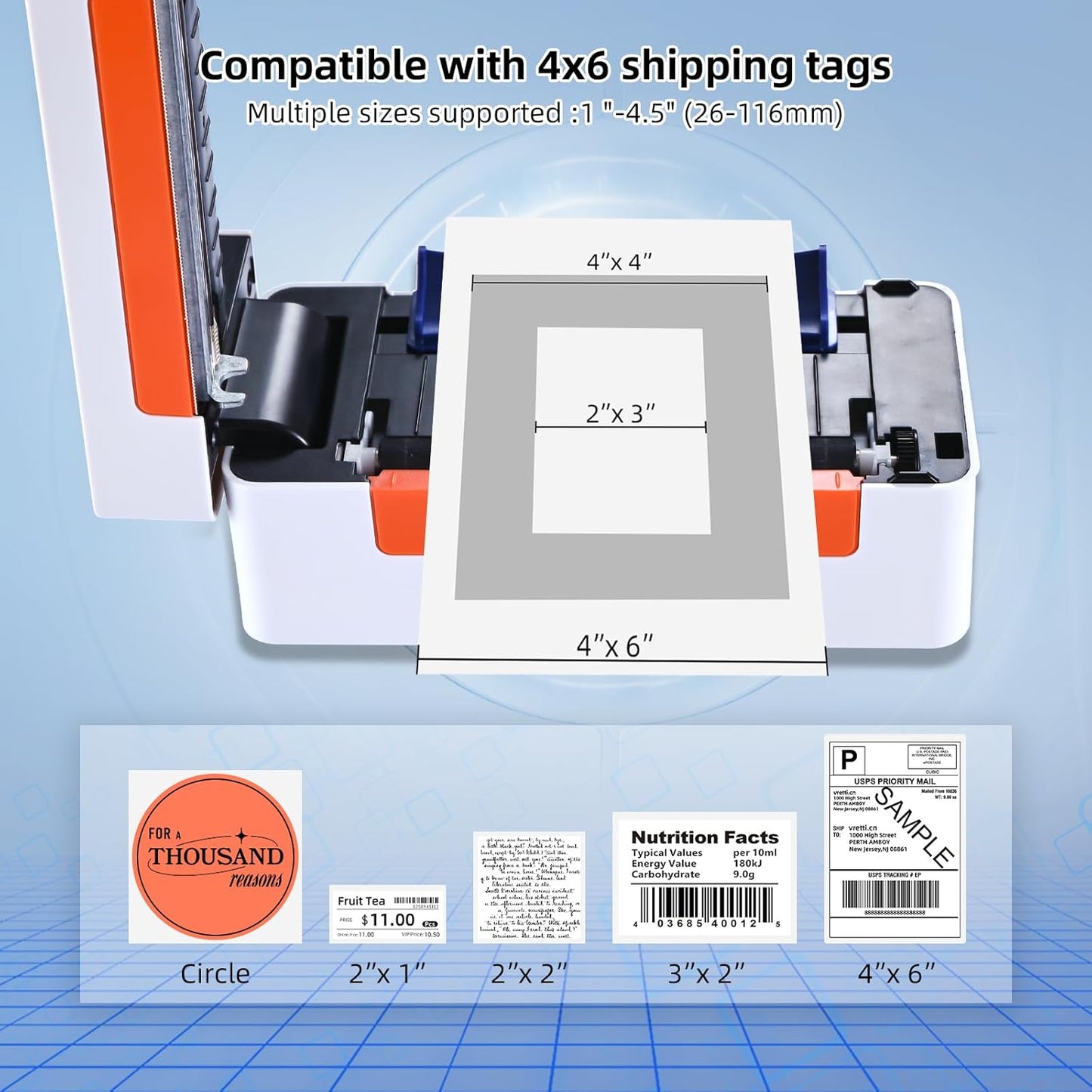vretti Bluetooth Shipping Label Printer - 4x6 Thermal Label Printer for Shipping Packages Small Business Office or Home,Widely Used for Amazon, Ebay, Shopify, Etsy, USPS