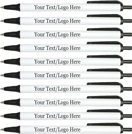 Personalized Click Stick Pens With your Custom Logo or Text-300 Pack Bulk-for Businesses, Parties, and Events, Custom Printed Retractable Slim Ballpoint Pens, Black, Black Ink