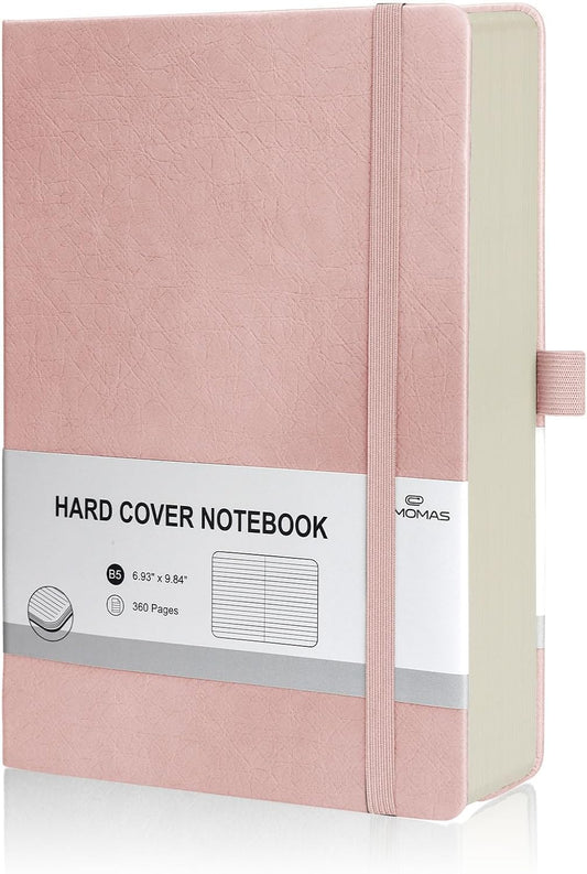 Lined Journal Notebook, 360 Numbered Pages(With page number), Thick Journal for Writing B5 College Ruled Notebook, 100gsm Lined Paper, Leather Hardcover, 9.8'' X 6.9''-Pink