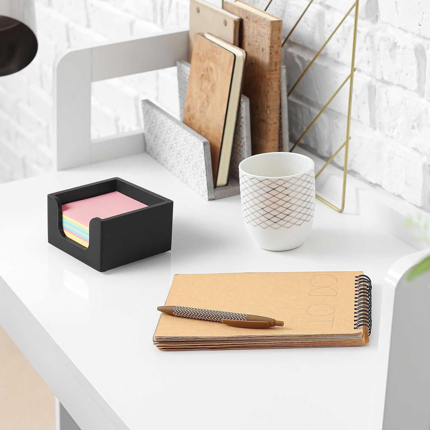 Wood Sticky Note Holder, Post It Note Dispenser for Office Desk Accessories, Self Stick Note Pad Holder, Memo Pad Holder Dispenser Organizer for School Office Desk Supplies, Black