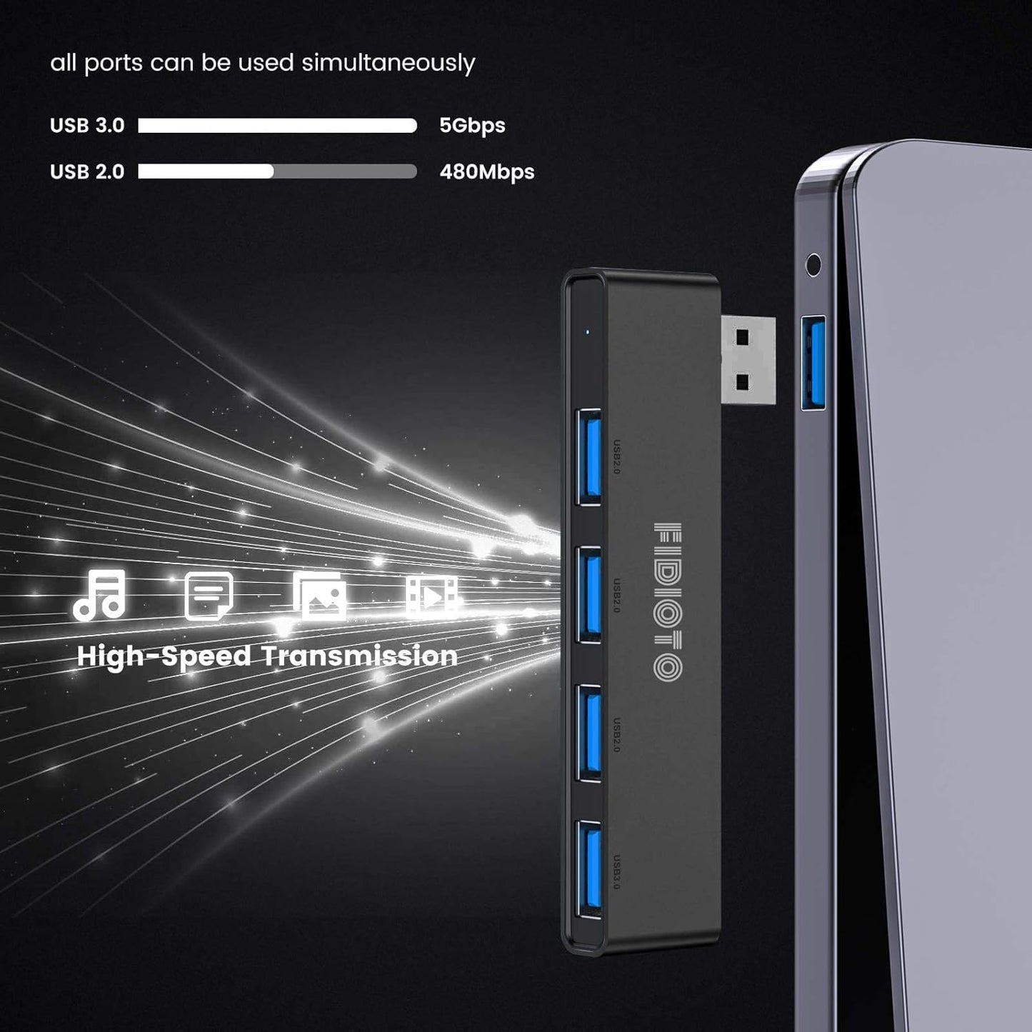 USB Hub 2Pack, Fidioto 4 Port USB Hub(1 * 3.0 Hub, 3 * 2.0 Hub), Networking Hubs for Laptop, iMac Pro, MacBook Air, Mac Mini/Pro, Surface Pro, Notebook PC, USB Flash Drives and Mobile HDD Etc.