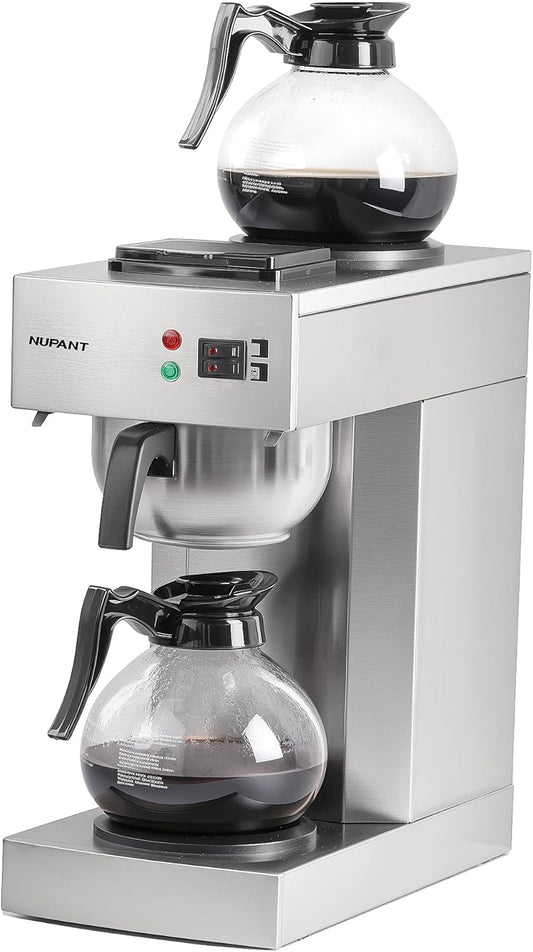 12-Cup Coffee Maker 1.8L Commercial Drip Coffee Maker Pour Over Coffee Machines with 2 Glass Carafes and 2 Warmers Plate Stainless Steel Coffee Brewer for Cofe Bar and Restaurant