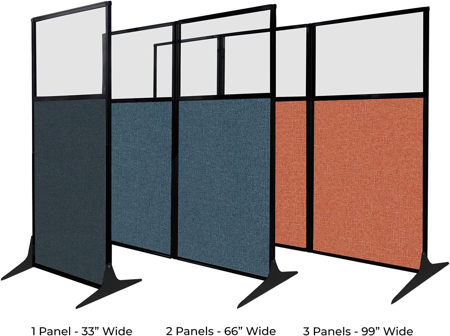 Versare Workstation Partition | Portable Wall Divider | Modern Office Cubicle | Free Standing Privacy Screen | Flexible Work Space | 66" x 70" W/Window, Warm Pebble Fabric Panels