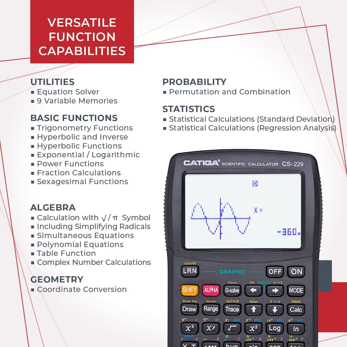 CATIGA CS229 Scientific Calculator with Graphics Functions, Multiple Modes with Intuitive User Interface for Beginners and Advanced Courses