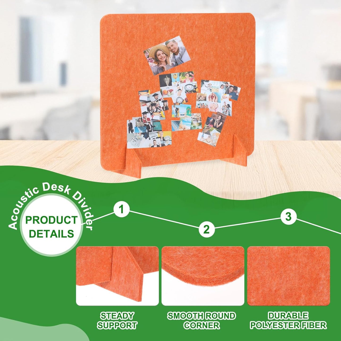 PATIKIL Desk Divider, 2 Set 24 x 24 Inch Acoustic Freestanding Desk Divider Desk Privacy Panel with 4 Pcs Support Feet for Library Office Workstation, Orange