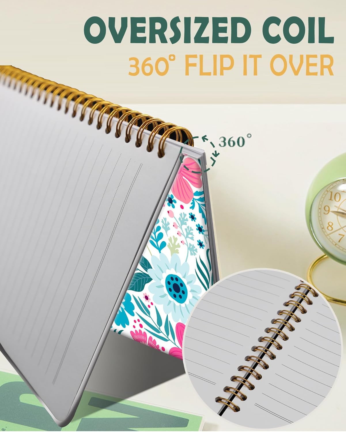 Ruled Spiral Writing Notebook,A5 Hardcover Lined College Journal for Women Lady,Fashion Puppy Watercolor Strong Twin-Wire Binding with Premium Paper,8.4" X 6",Perfect for School,Office,Home Gifts(Colorful Flowers)