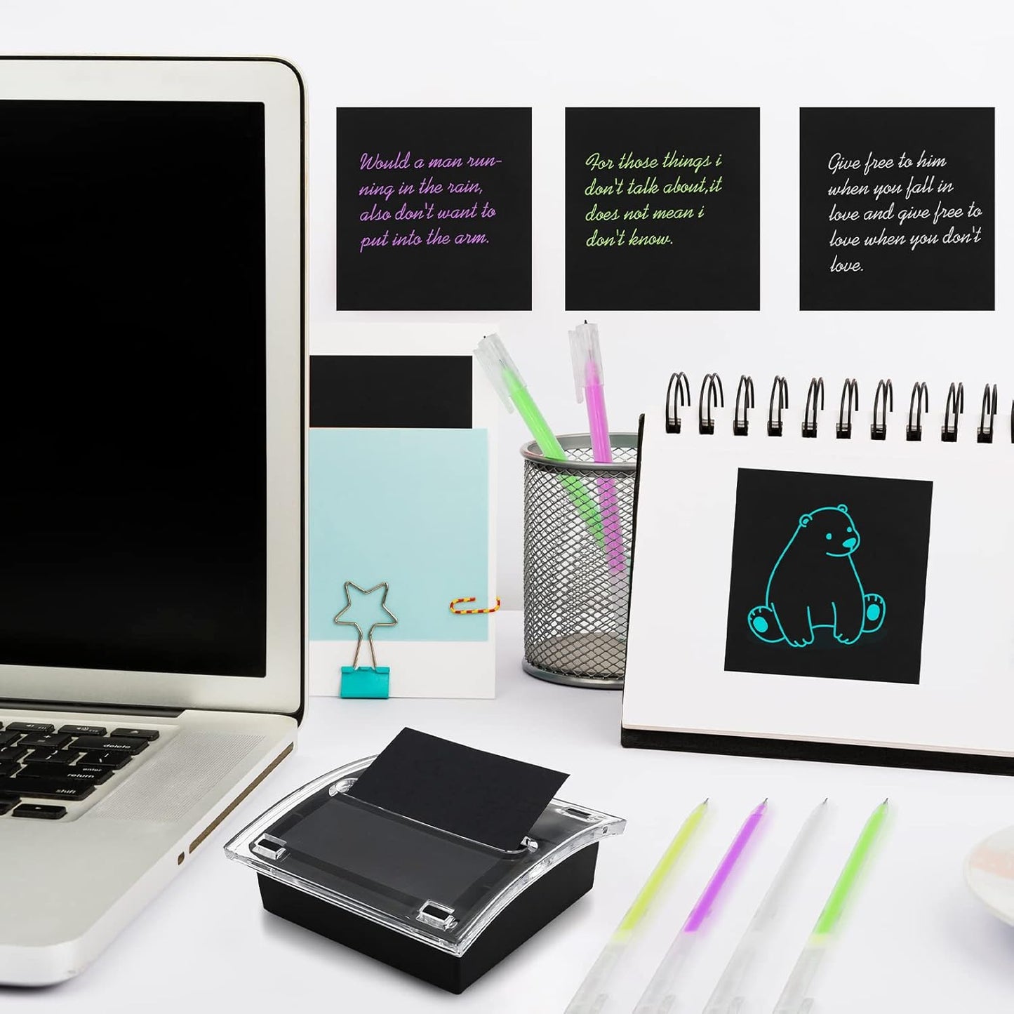 6 Pcs Pop Up Sticky Note Dispenser Sticky Note Holder Pop Up Note Dispenser Transparent Top for 3 x 3 Inch Sticky Notes School Office Home Store Black Base Clear Top