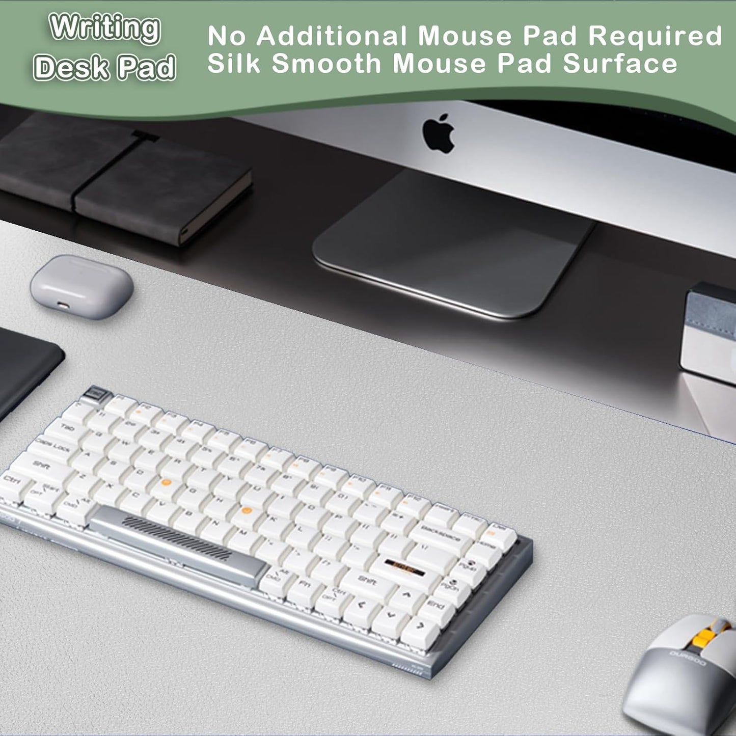 Boutilon Leather Desk Pad Protector,Non-Slip Mouse Pad,Laptop Desk Pad,Office Mouse Mat,Waterproof Leather Desk Blotter,Desk Writing Pad for Office and Home (L-Grey,35"x 17")