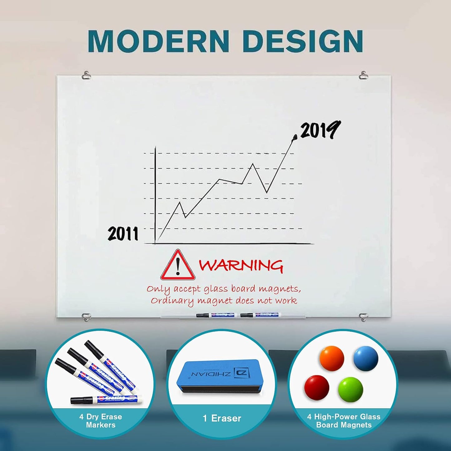Magnetic Glass Whiteboard - Glass Dry Erase Board 48"x30" Large Frameless Tempered Glass Board for Walls Office School and Home