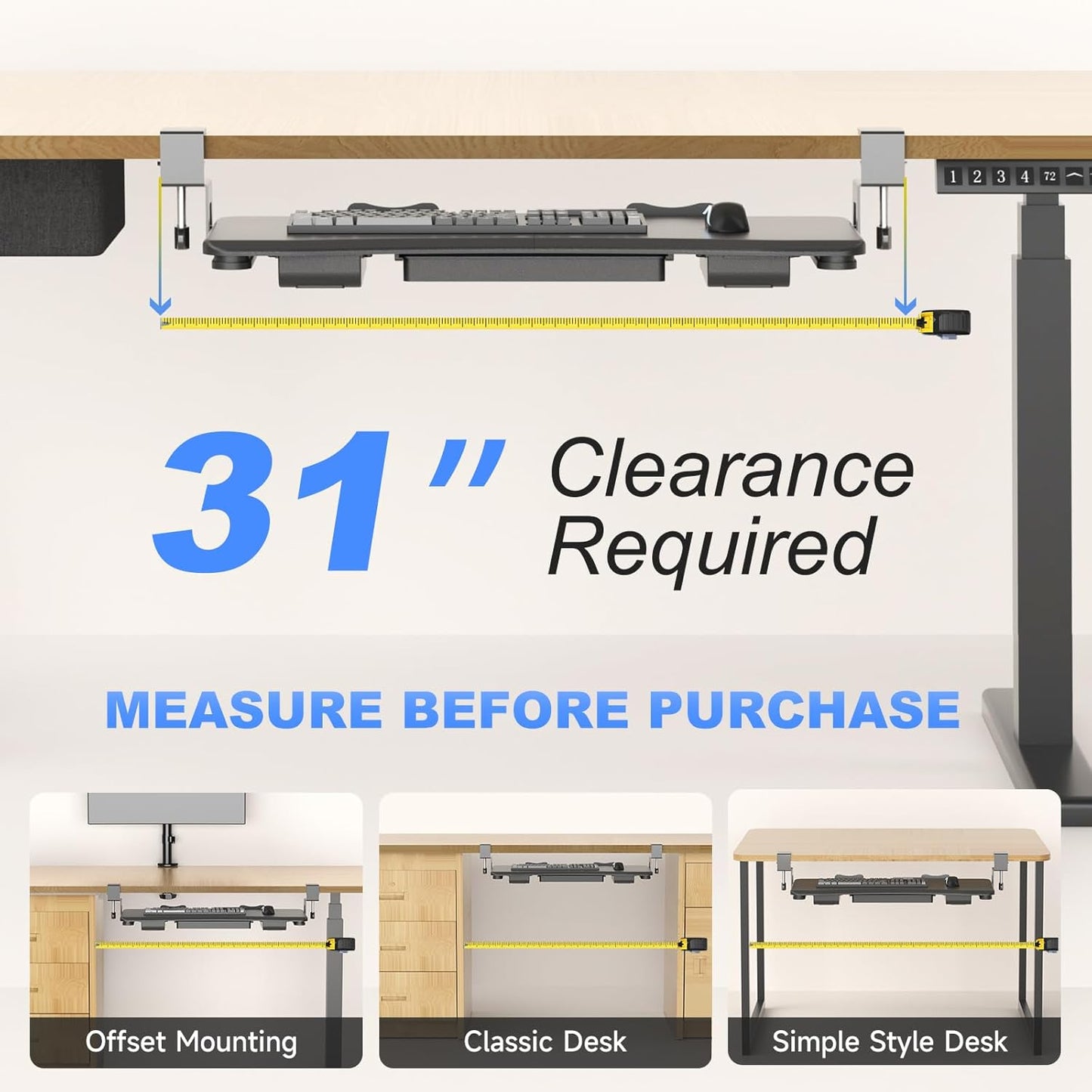 suptek Under Desk Keyboard Tray with Storage Drawer – 26.7" x 11.8" Large Workspace, Heavy-Duty C-Clamp Mount, Adjustable Height, Easy Installation – Perfect for Home Office, DSF6CT