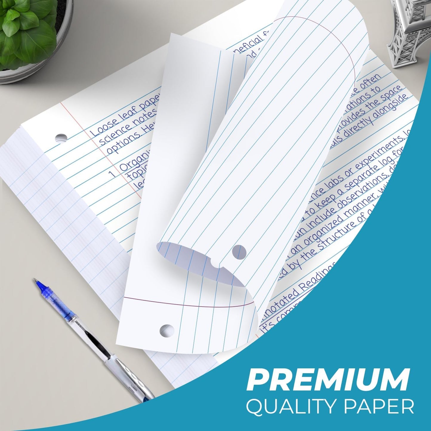 Loose Leaf Paper, 450 Sheets, 3 Pack, 56 gsm Wide Ruled Sheets, 8" x 10.5", Bulk Notebook Paper, 3 Hole Punched, 150 Sheets/Pack, Wide Ruled Paper for Binders, Loose Leaf Office Paper, White