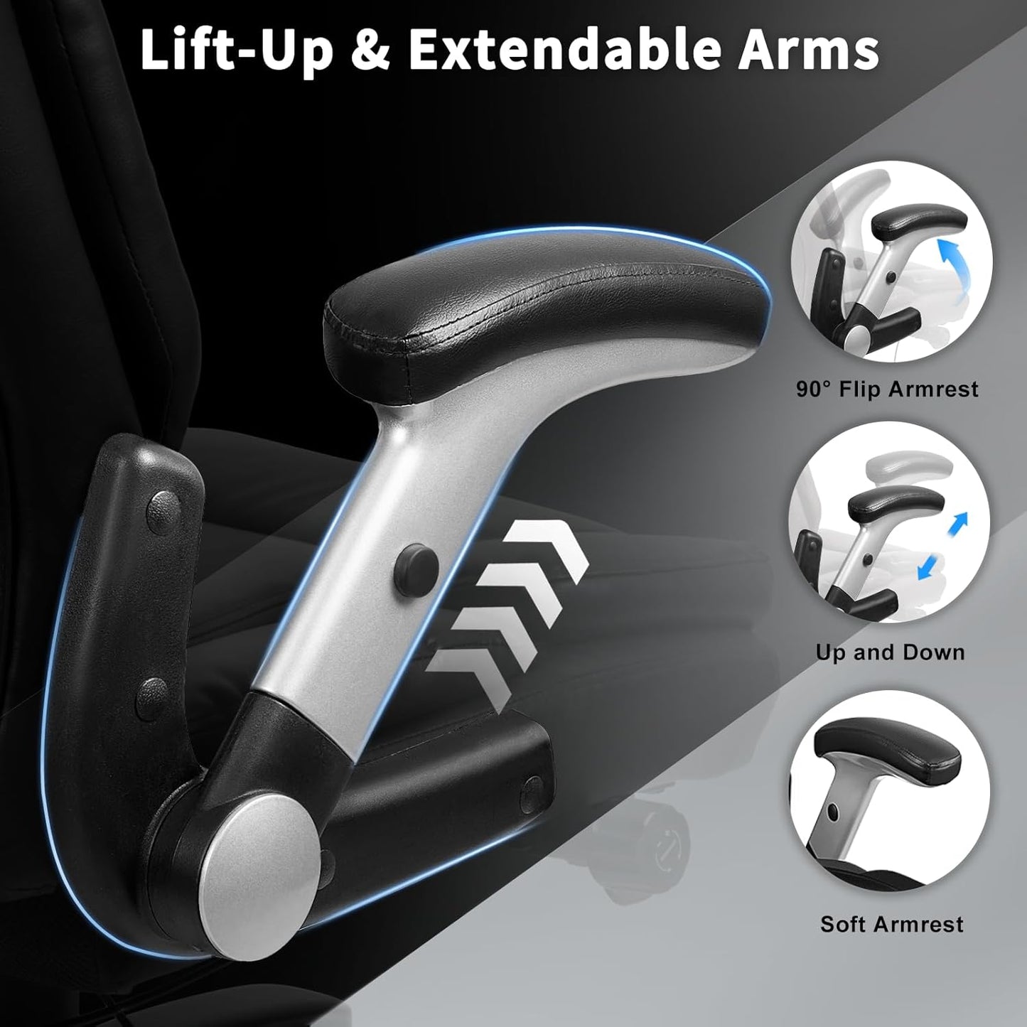 Big and Tall Office Chair 600LBS, Heavy Duty Office Chair for Heavy People, High Back Executive Office Leather Chair with Adjustable Armrests and Lumbar Support, Black Ergonomic Big Tall Chair