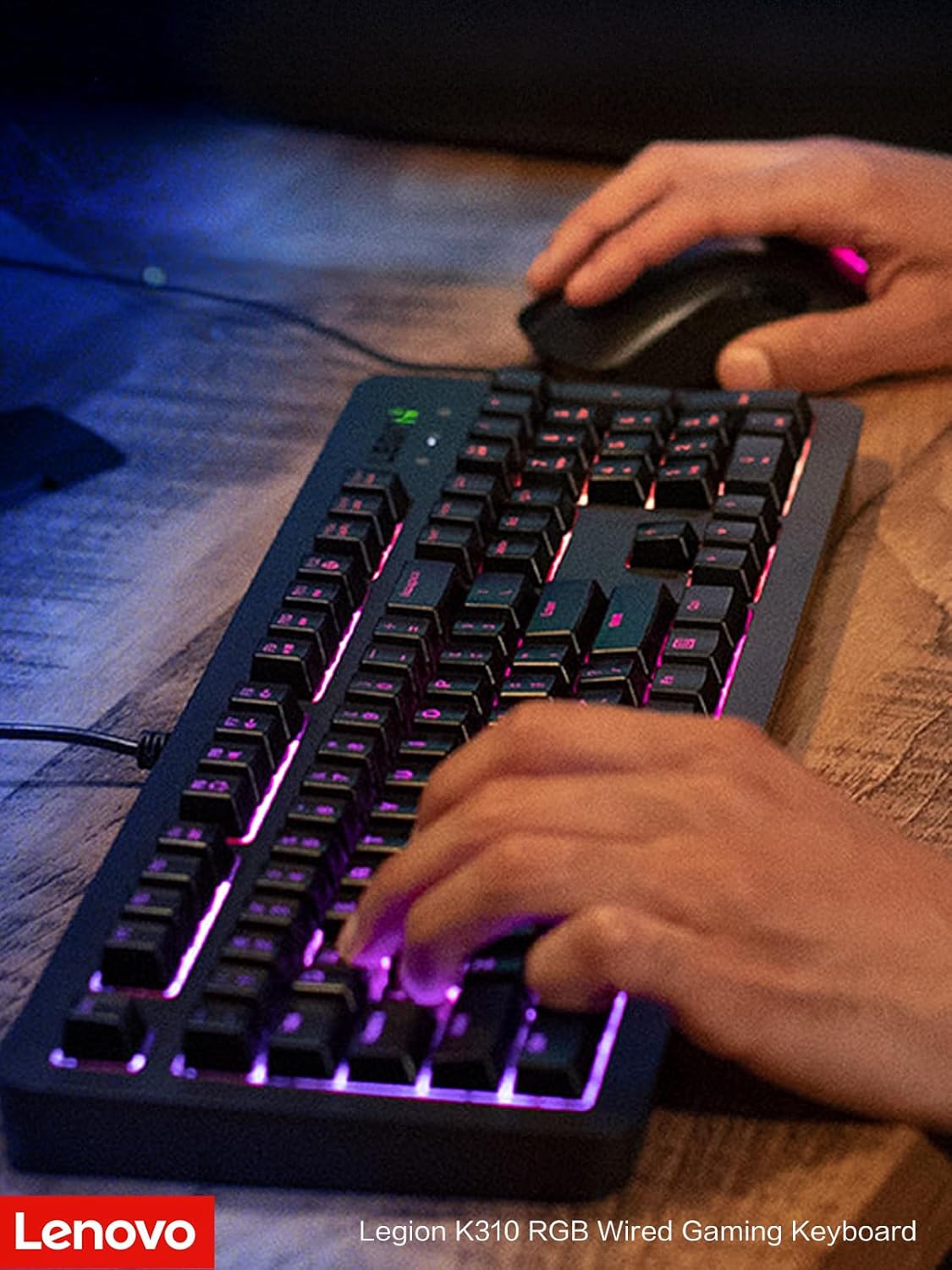 Lenovo Legion K310 RGB Wired Gaming Keyboard - Ultra-Fast Reaction Time with Tactile Keys, Quiet Key Membrane Switches, Silent Operation, RGB Illumination - Water Resistant & Compact Design