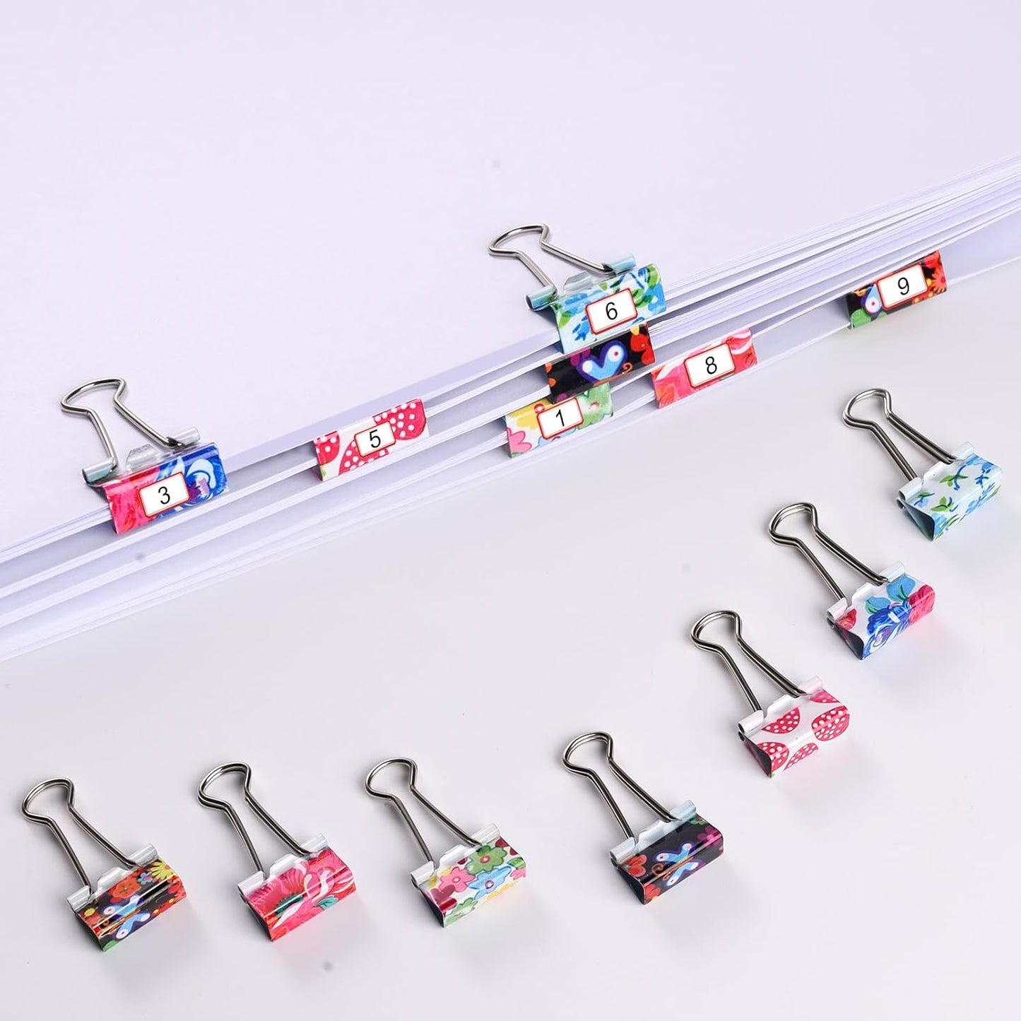 Ufmarine 60 Pcs Small Binder Clips3/4 Inch, Floral Cute Binder Clips, Small Paper Clips for Office, Standard Size
