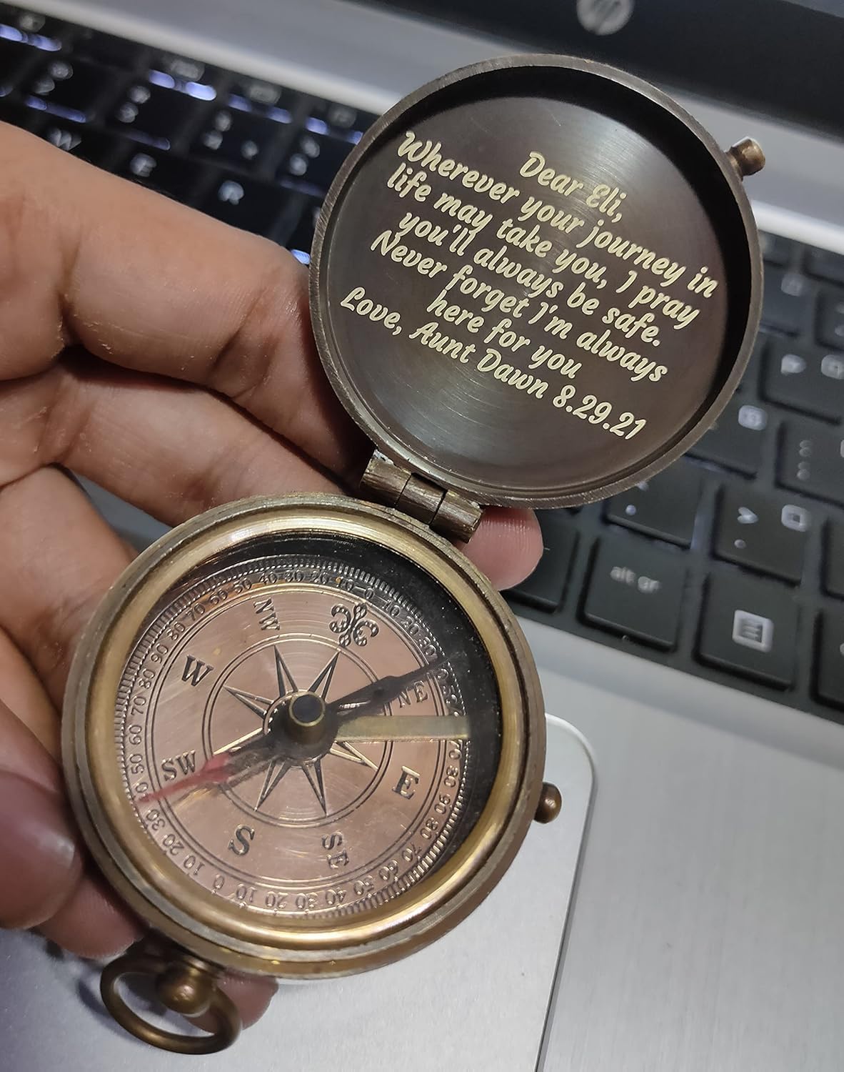 Personalized Engraved Compass Brass Metal Directional Compass with Leather Cover Gift for Husband, Personalized, Communion Gift, Gift for Him & Her, Luxury