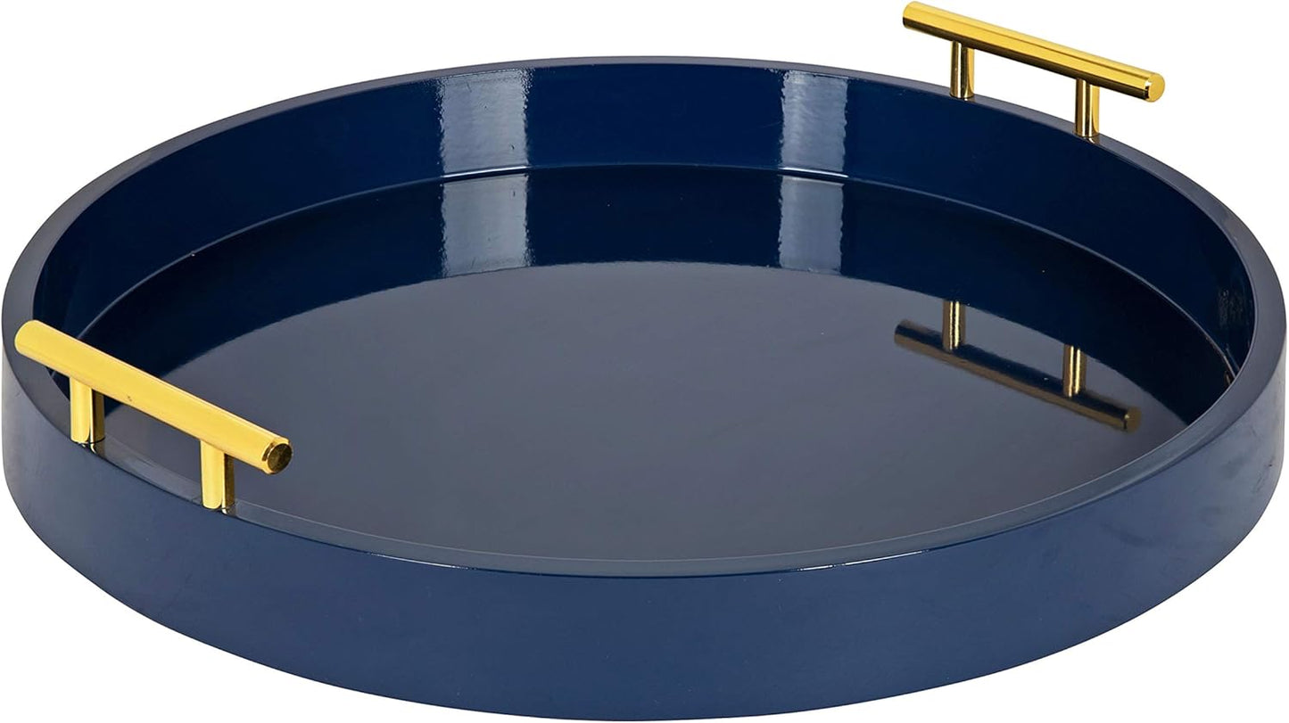 Kate and Laurel Lipton Modern Round Tray, 15.5" Diameter, Navy Blue and Gold, Decorative Accent Tray for Storage and Display
