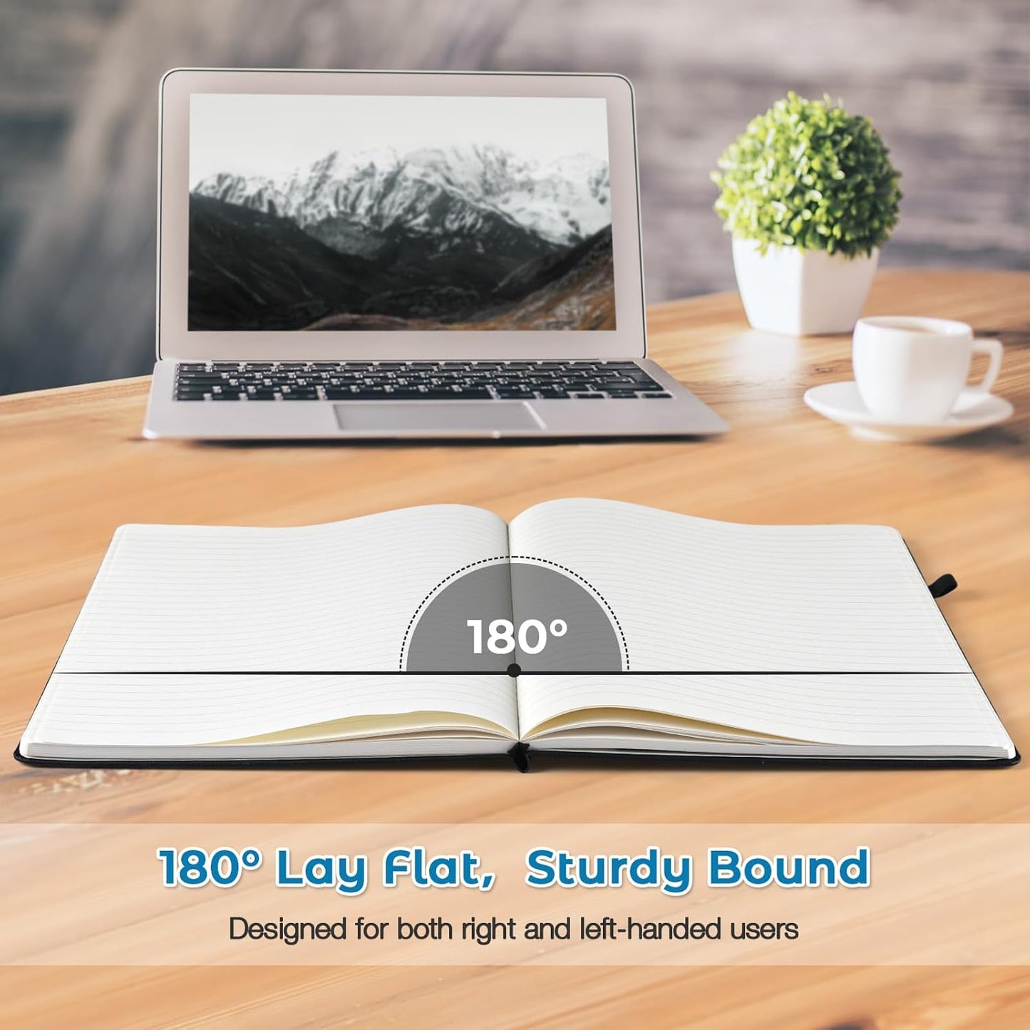 Lined Journal Notebook, 8.5" x 11" Hardcover Leather Notebook for Work, Wide Ruled Notebook Journal for Women Men, 192 Thick Paper, Lay Flat, 2 Pockets, A4 Large Journals for Writing, Navy Notebook