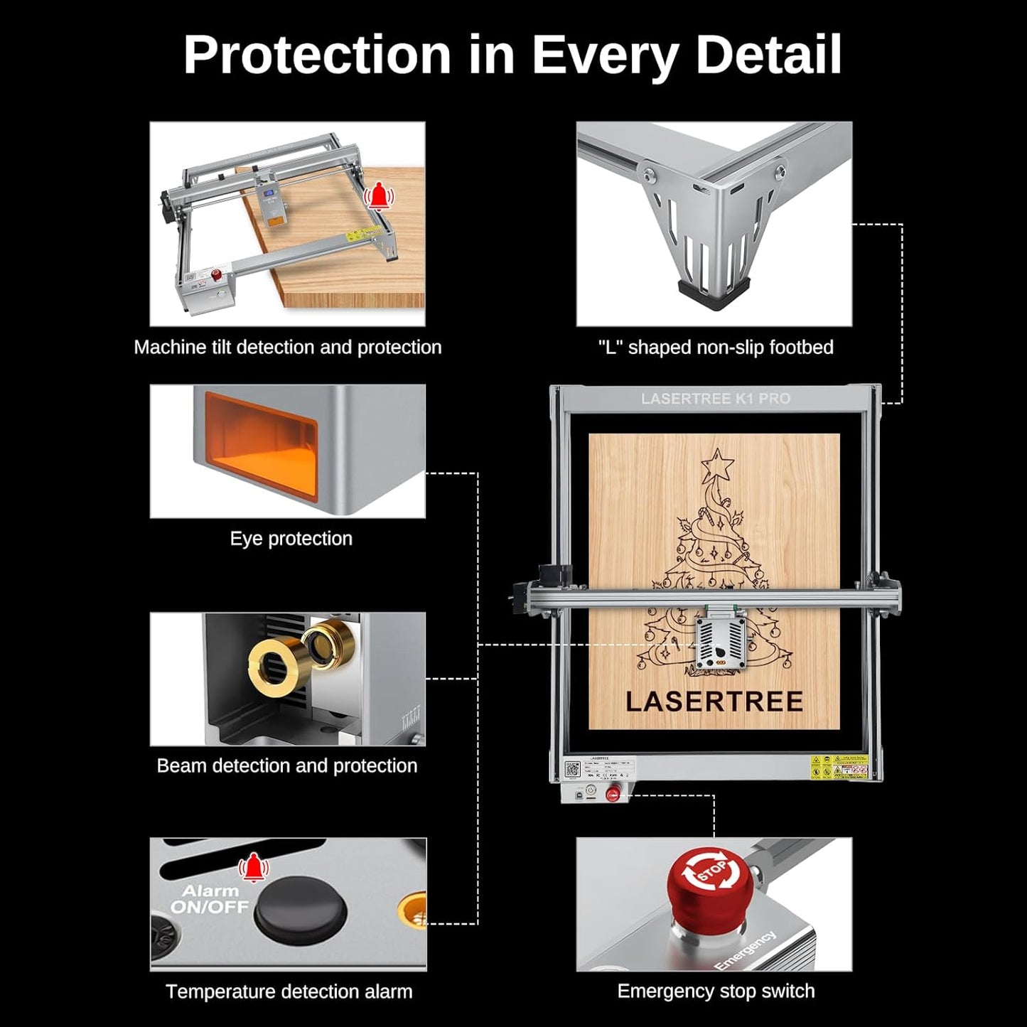 LASER TREE Laser Engraver, 30000mW（30W）Output Power Laser Engraver Machine with Air Assist Pump, High Precision Laser Cutter and Engraver for Wood & Metal Paper Acrylic Glass Leather etc，Class 4