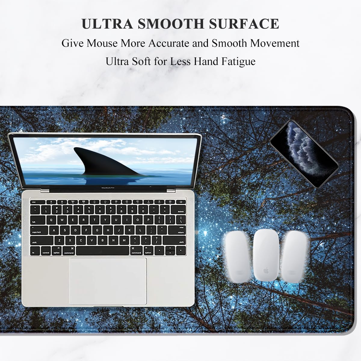 Auhoahsil Large Mouse Pad, XXL Gaming Mousepad, Desk Mat for Desktop, Thick Rubber, Big & Long Size, Stitched Edges, Full Desk Pad for Laptop & Computer, Extended 31.5 x 11.8 in, Silent Night Sky