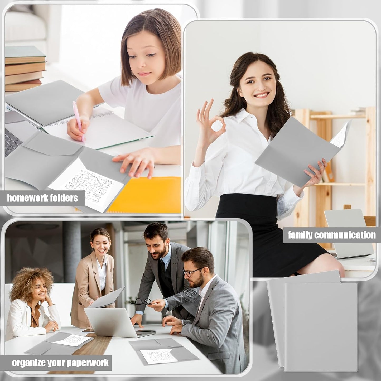 Gueevin 100 Pcs Two Pocket Folders Bulk Plastic File Folder with 2 Pockets Letter Size Paper Heavy Duty Durable Portfolios Case for Home Office School Business 11.61 x 9.45 Inch (Gray)