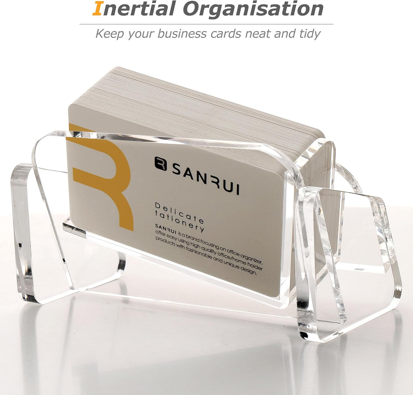 SANRUI Acrylic Business Card Holder for Desk, 1 Tier Clear Tilt Business Name Card Display Holders Stand Storage Organizer Fits 50-60 Business Cards (Horizontal, 1-Slot)