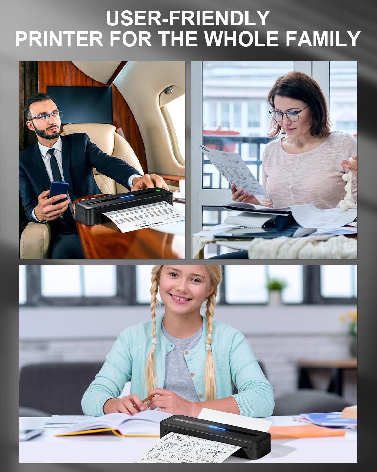 COLORWING Portable Printers Wireless for Travel, 300DPI Mini Compact Inkless Printer, Thermal Bluetooth Printer Compatible with Android and iOS Smartphone & Tablet & Laptop - Black