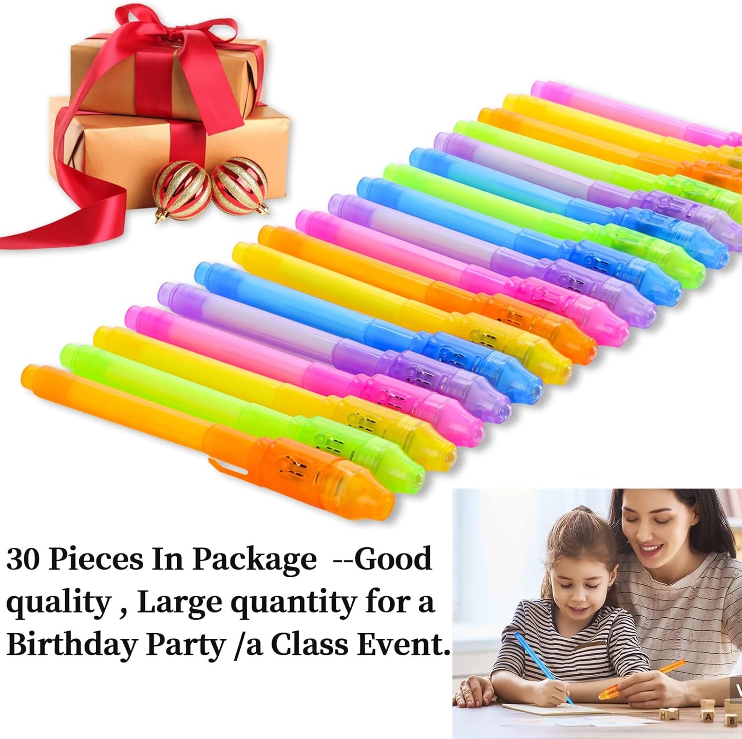 30 Pieces Invisible Ink Pen with UV Light Spy Pen Magic Marker for Kids Secret Message Pens Party Favors Ideas Gifts Easter Day Halloween