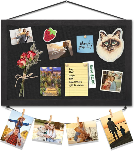 Miratino Pin Board Bulletin Board, 16 "x11 Black Linen Cork Boards for Walls with Black Frame ，Vision Board for Home Kitchen School Office Decor