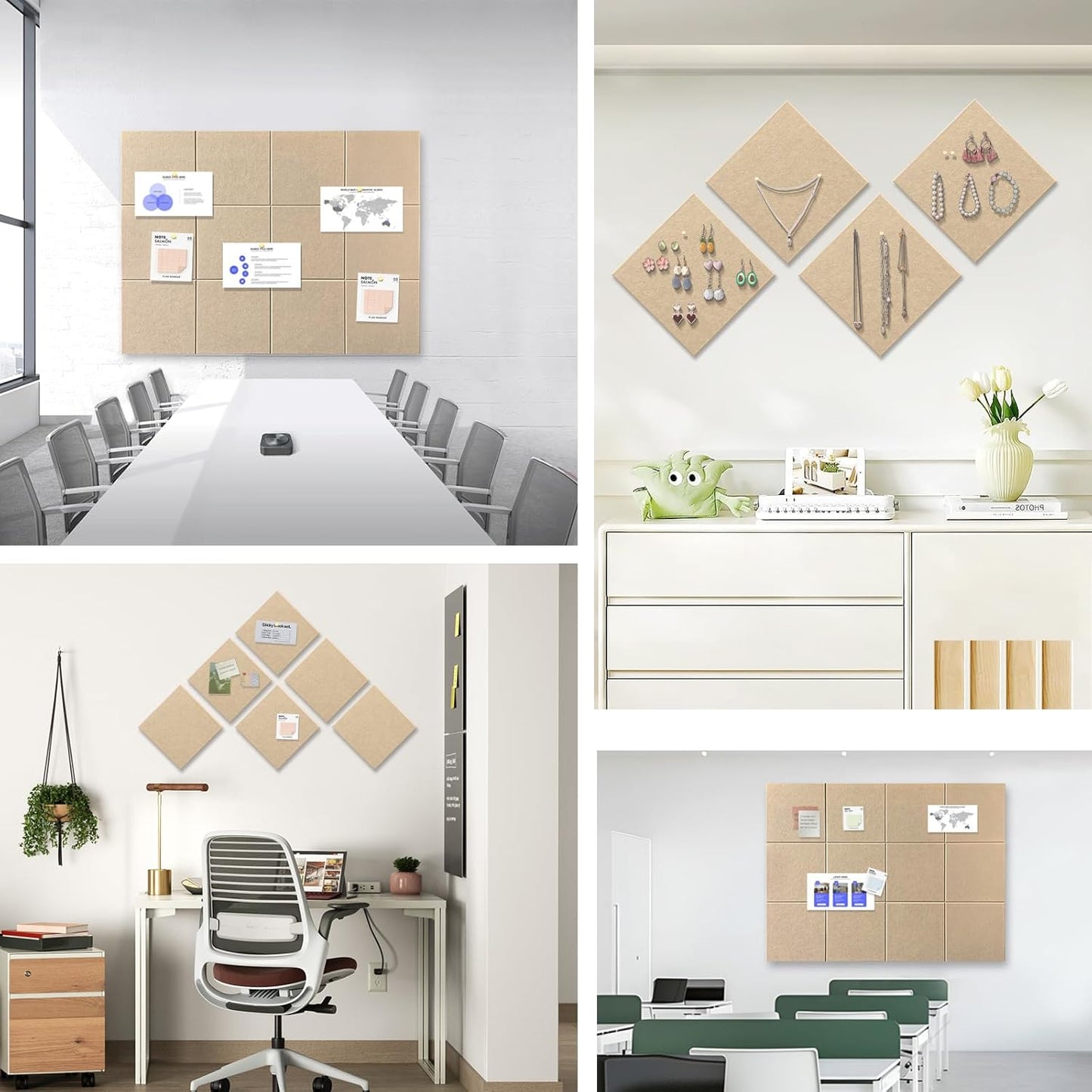 Large Cork Board for Office Wall Decor,48"x36"-12 Pack Felt Wall Tiles with Safe Removable Adhesive Tabs, 1/2" Thick, Felt Bulletin Board Pin Board Cork Boards for Walls - Tan