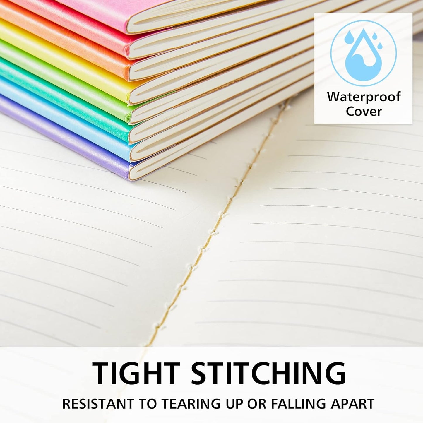 feela 48 Pack Composition Notebooks Bulk, Kraft Cover Lined Blank College Ruled Composition Travel Journals with Rainbow Spines For Women Students Business, 60 Pages, 8.3”x 5.5”, A5, 8 Colors