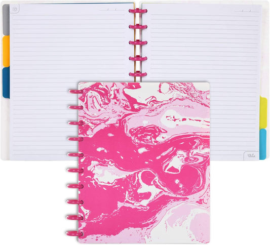Talia Discbound Notebooks, Planner, Customizable, (Pink Marble Flow w/90's Pink Discs, Midsize (7.5in x 9.75in))