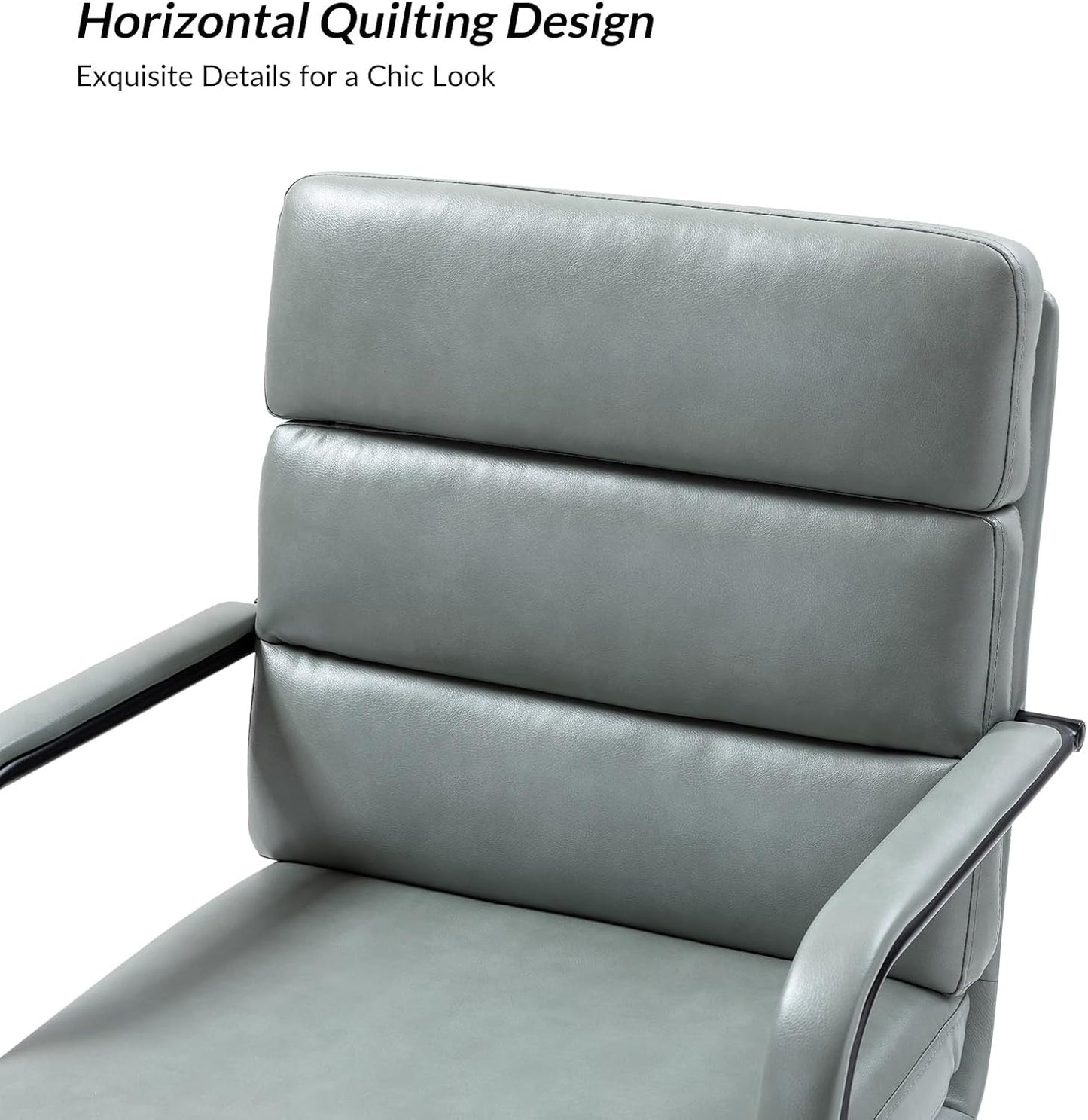 HULALA HOME Modern Faux Leather Home Office Chair with Tilt Lock & Metal Base, Desk Chair with Wheels & Padded Cushion, 360° Swivel Wide Seat Computer Task Chair, Sage