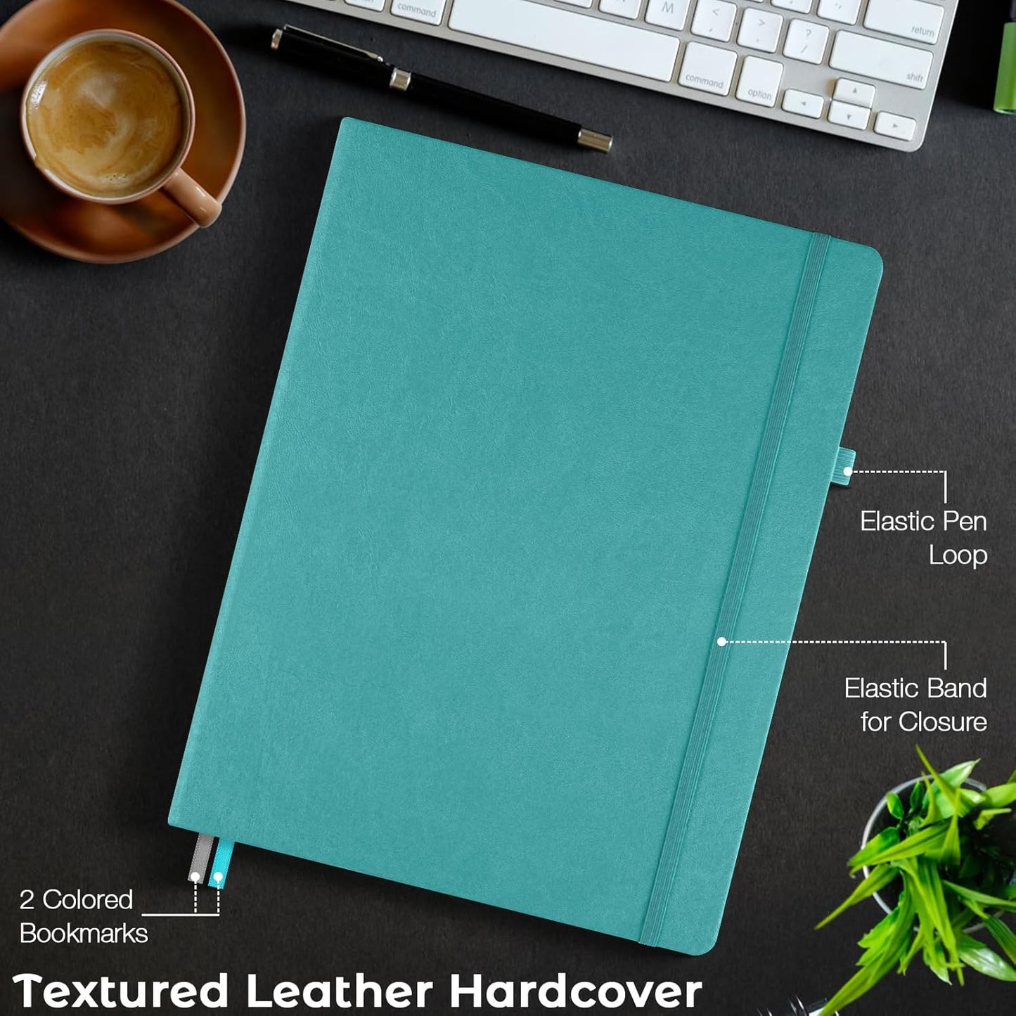 Lined Journal Notebook, 8.5" x 11" Hardcover Leather Notebook for Work, Wide Ruled Notebook Journal for Women Men, 192 Thick Paper, Lay Flat, 2 Pockets, A4 Large Journals for Writing Notebook, Teal