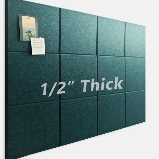 Large Cork Board for Office Wall Decor,48"x36"-12 Pack Felt Wall Tiles with Safe Removable Adhesive Tabs, 1/2" Thick, Felt Bulletin Board Pin Board Cork Boards for Walls - Dark Green