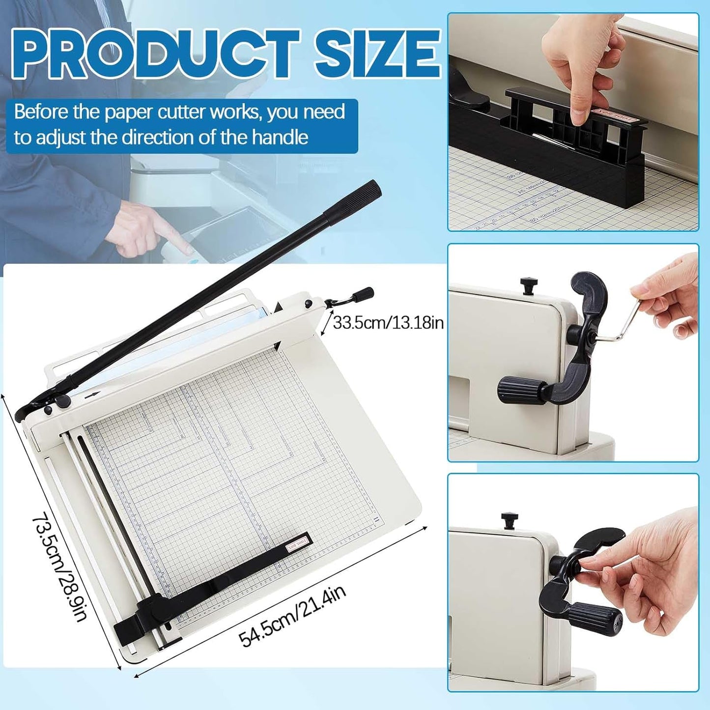 17 Inch A3 Guillotine Paper Cutter Heavy Duty Paper Cutter 400 Sheet Capacity Stack Cards Trimmer Steel Slicer with Metal Base for Cards Leather Office Home School (White)