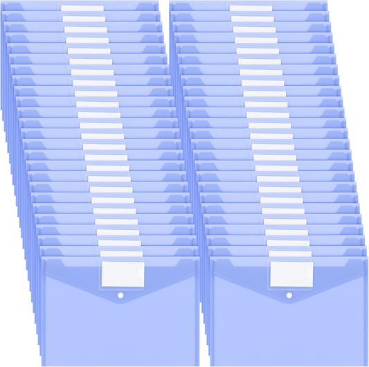 Yeaqee 50 Pcs Plastic Envelopes Poly Envelopes File Folders with Snap Button Closure Clear Folders for Documents US Letter A4 Size Filing Holder with Label Pocket for Home Office School(Blue)