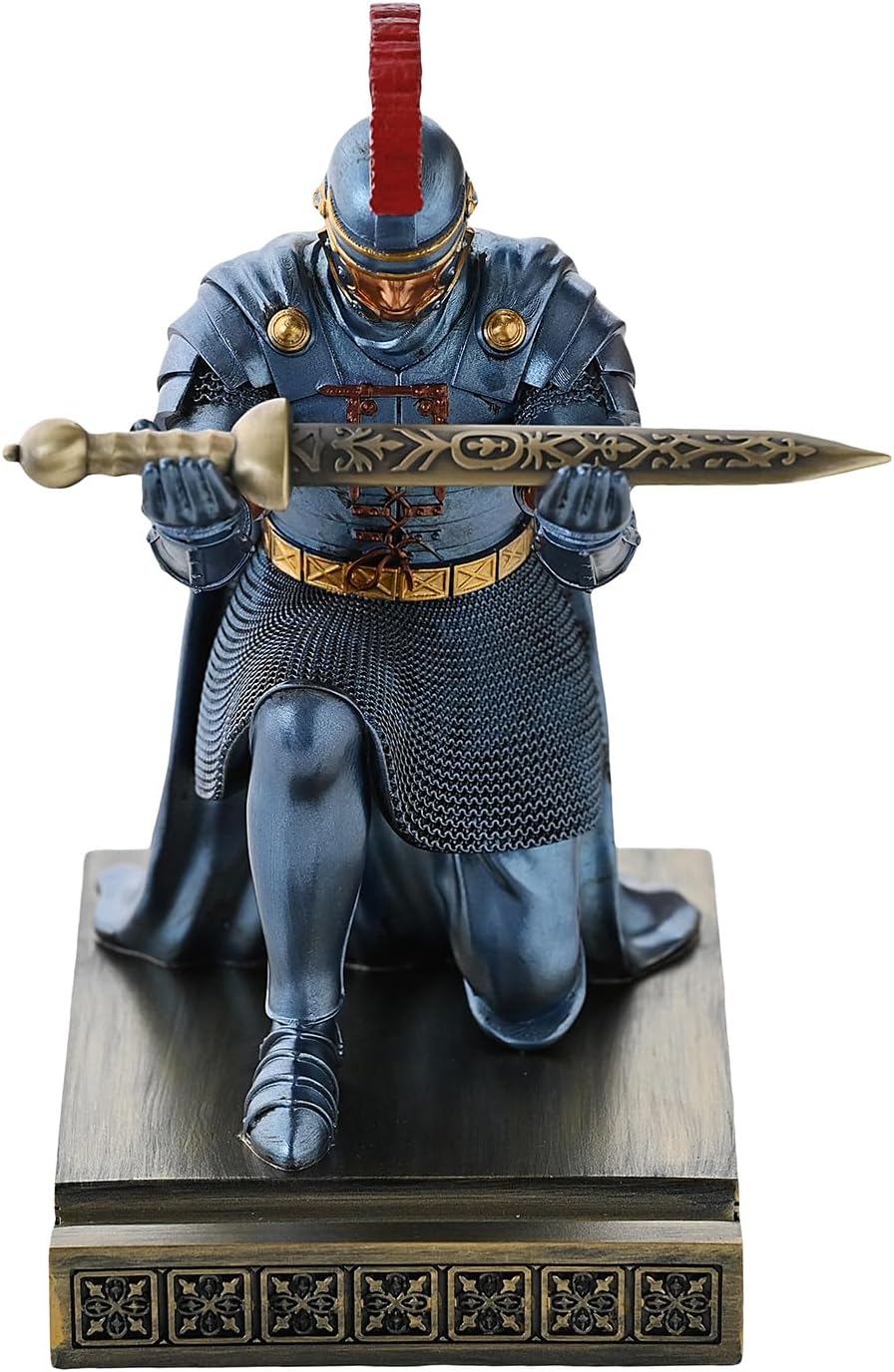 Roman Praetorian Prefect Warrior Knight Pen Holder Desk Ornament Resin Praetorian Guard Mobile Phone Stand Desk Accessories and Organizer for Office with a Letter Opener (Blue)